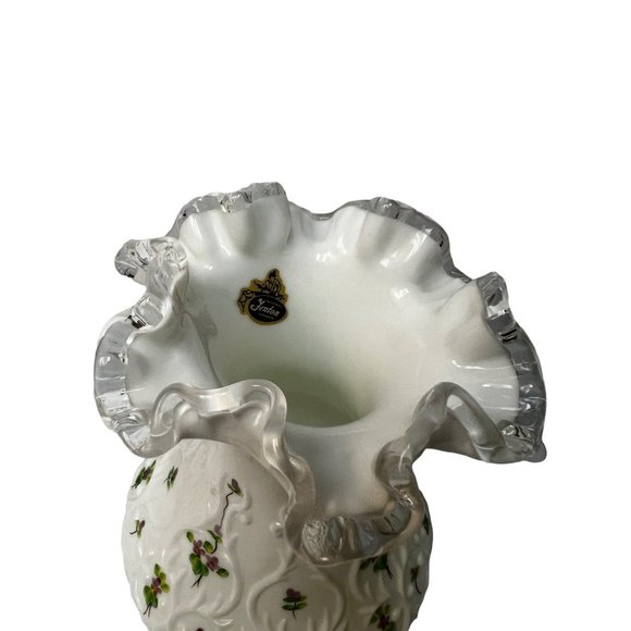 Vintage Fenton Silver Crest Spanish Lace Hand Painted Artist Violets Signed - Picture 3 of 6